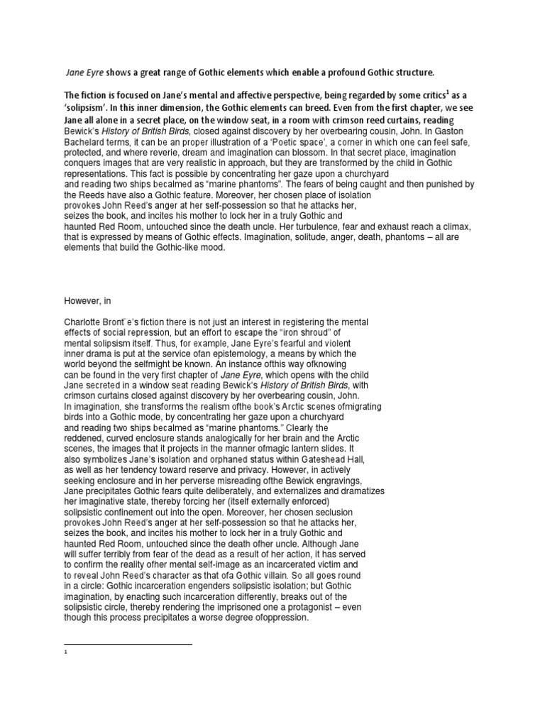 Jane Eyre Shows A Great Range of Gothic Elements Which Enable A