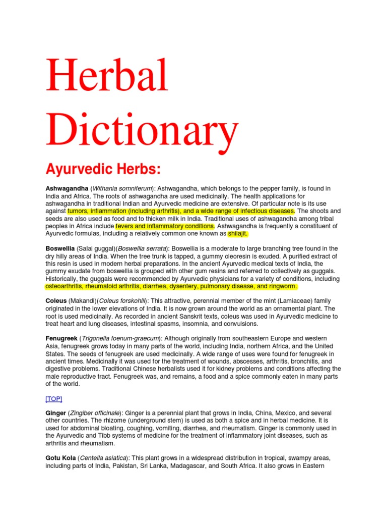 Herbal Dictionary PDF Turmeric Ayurveda