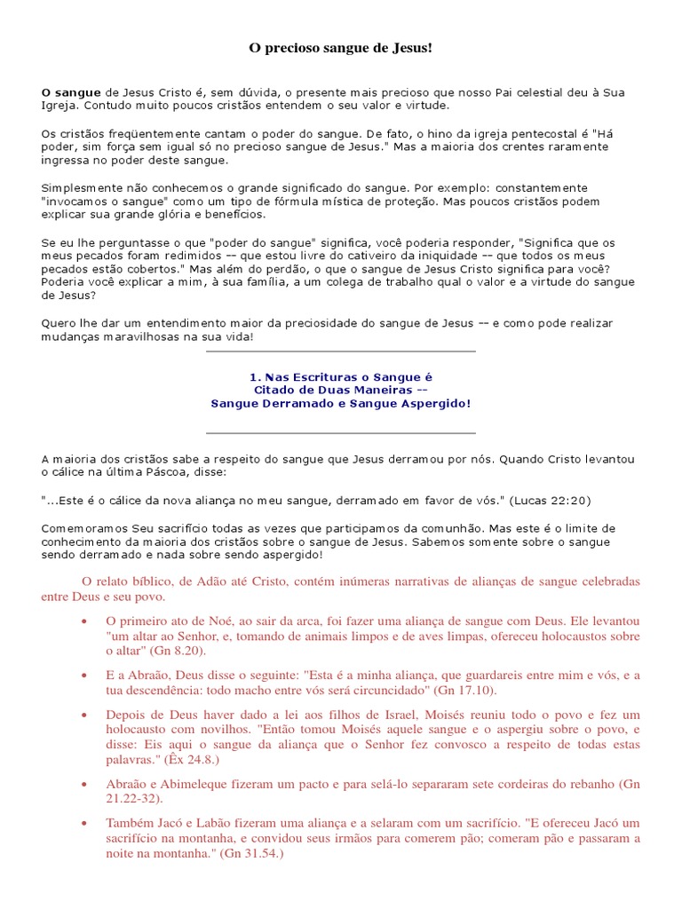 O Precioso Sangue de Jesus (Sermao) | PDF | Livro do Êxodo | Eucaristia