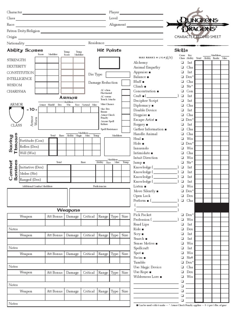 D D 3 5 Forgotten Realms Character Sheet Wizards Of The Coast Games Gaming