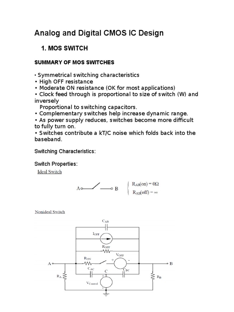 CMOS IC Design: MOS Switches Overview | PDF | Cmos | Mosfet