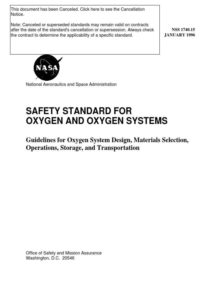 NASA NSS 1740-15 - Safety STD O2 and O2 Systems | PDF | Science ...