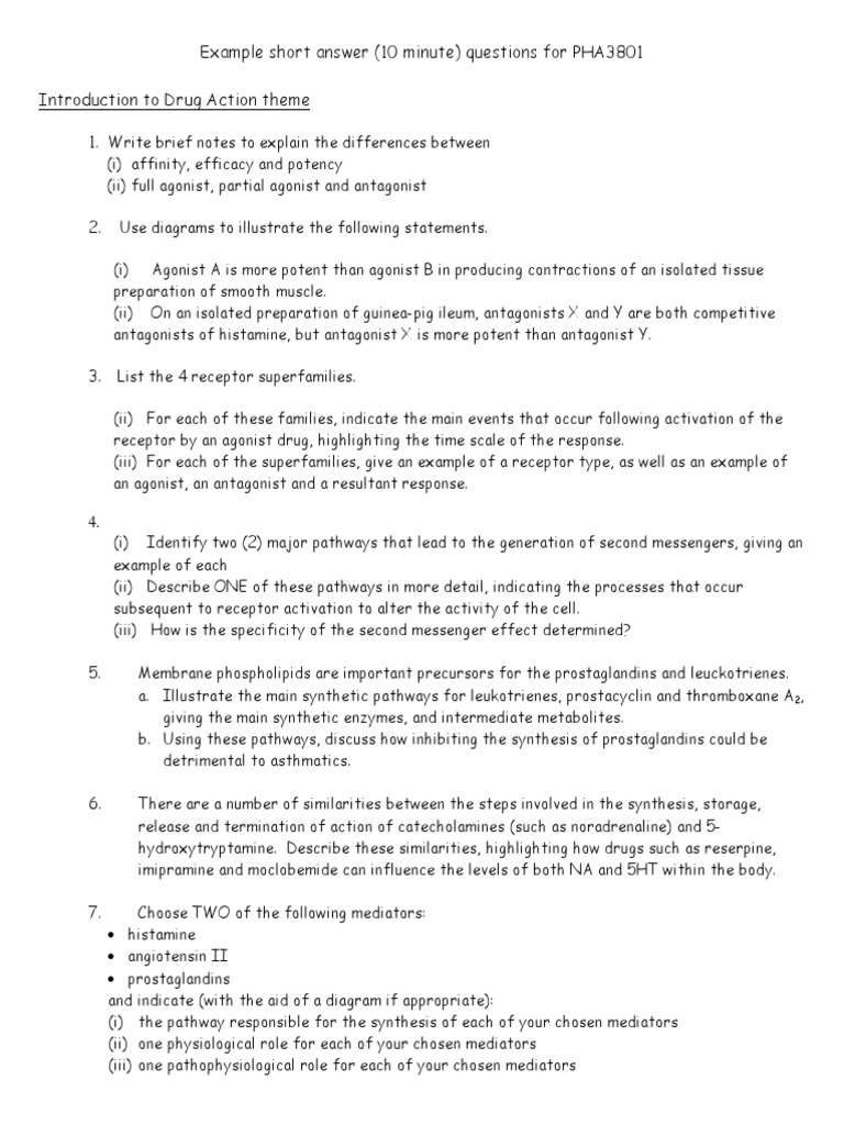 Exam Saq Revision Questions | PDF | Receptor Antagonist | Pharmacokinetics