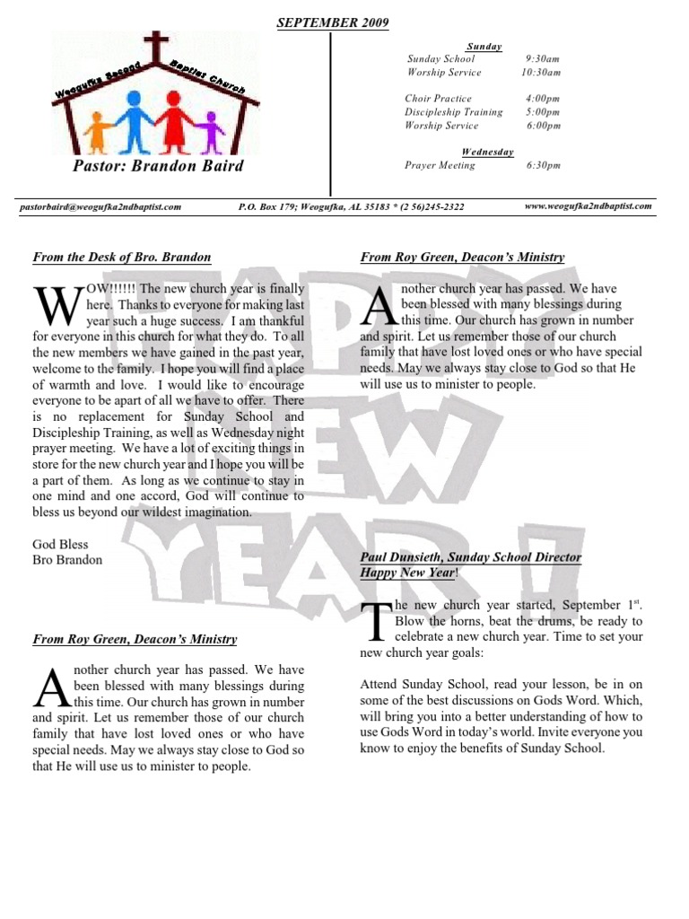 Weogufka 2nd Baptist Church Newsletter | PDF | Liturgical Year ...