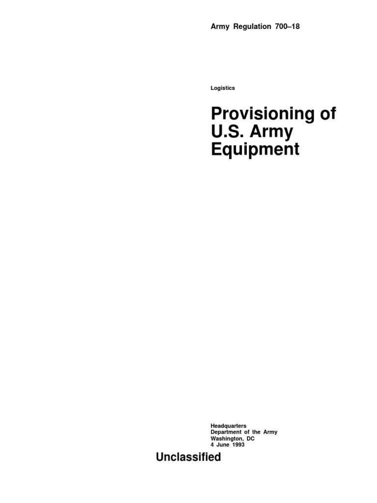 Provisioning of U.S. Army Equipment Requirements for Provisioning Army