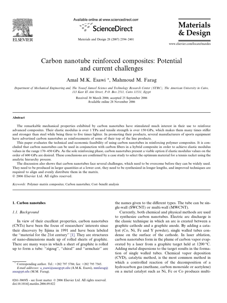 Carbon Nanotube Composites: Challenges Ahead | PDF | Carbon Nanotube ...