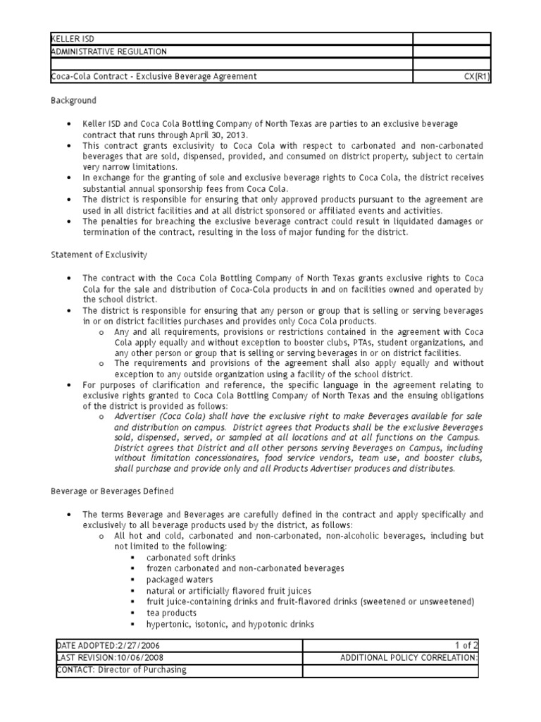 CocaCola Contract Exclusive Beverage Agreement Drink Coca Cola