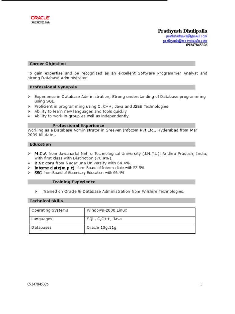 Software Programmer Analyst Resume | PDF | Backup | Oracle Database