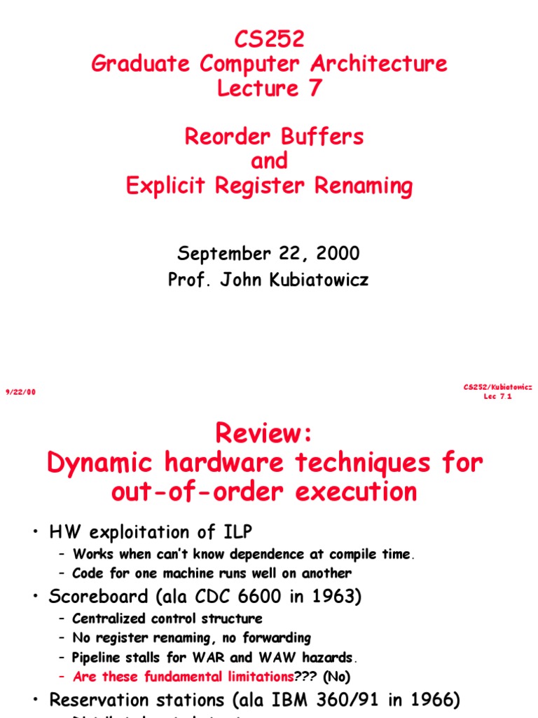 Reorder Buffers & Register Renaming in CPUs | PDF | Integrated Circuit ...