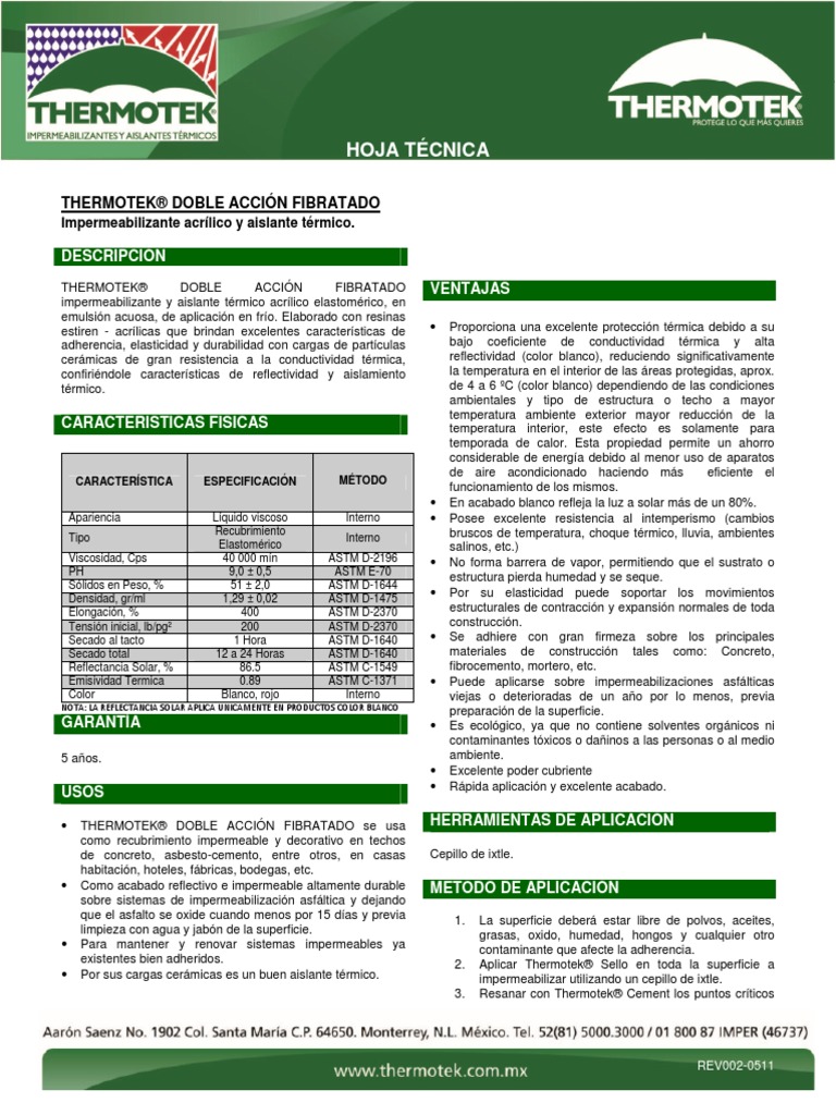 Impermeabilizante Thermotek Doble Acción | PDF | Aislamiento térmico ...