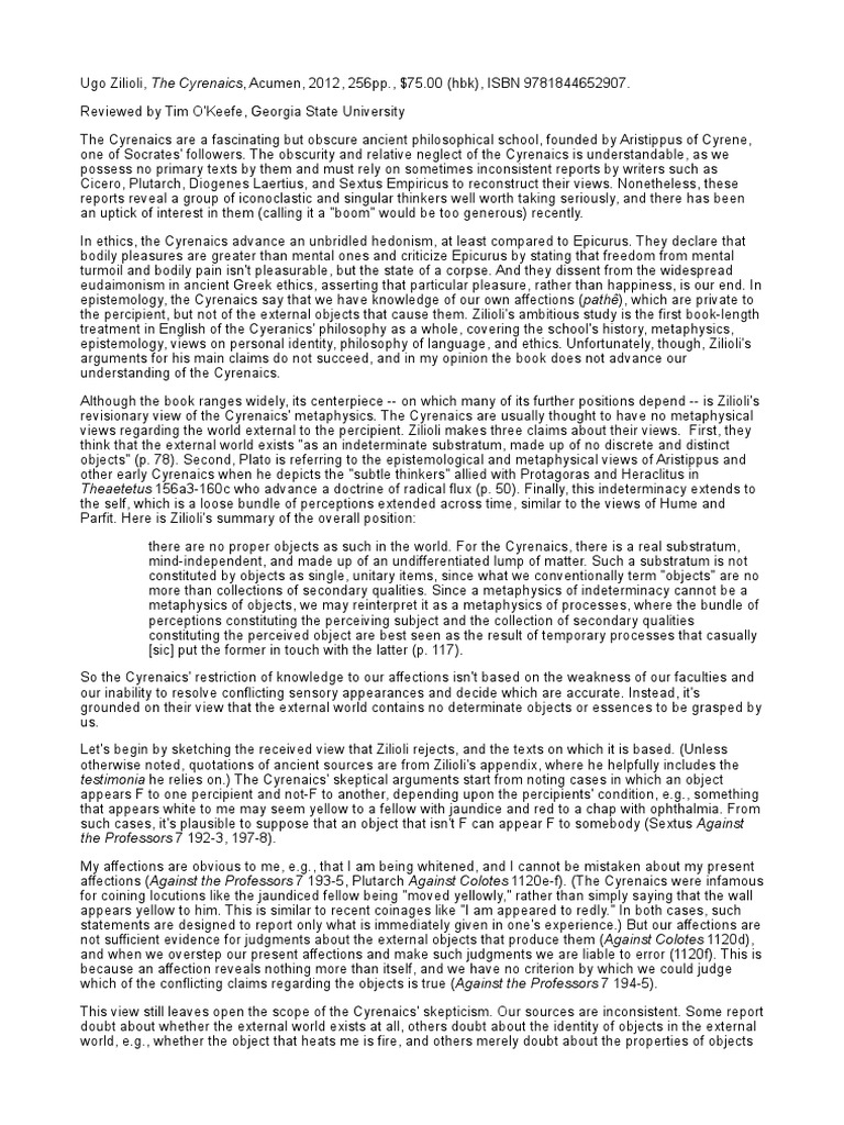 Understanding Cyrenaic Philosophy | PDF | Social Science | Philosophy