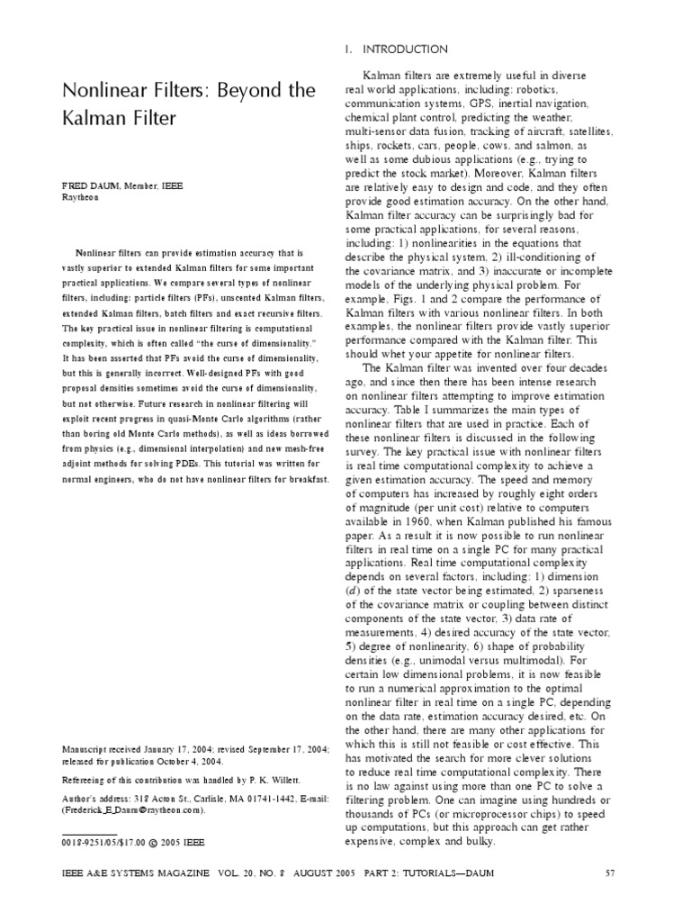 (Daum) Nonlinear Filters - Beyond The Kalman Filter | PDF | Kalman ...