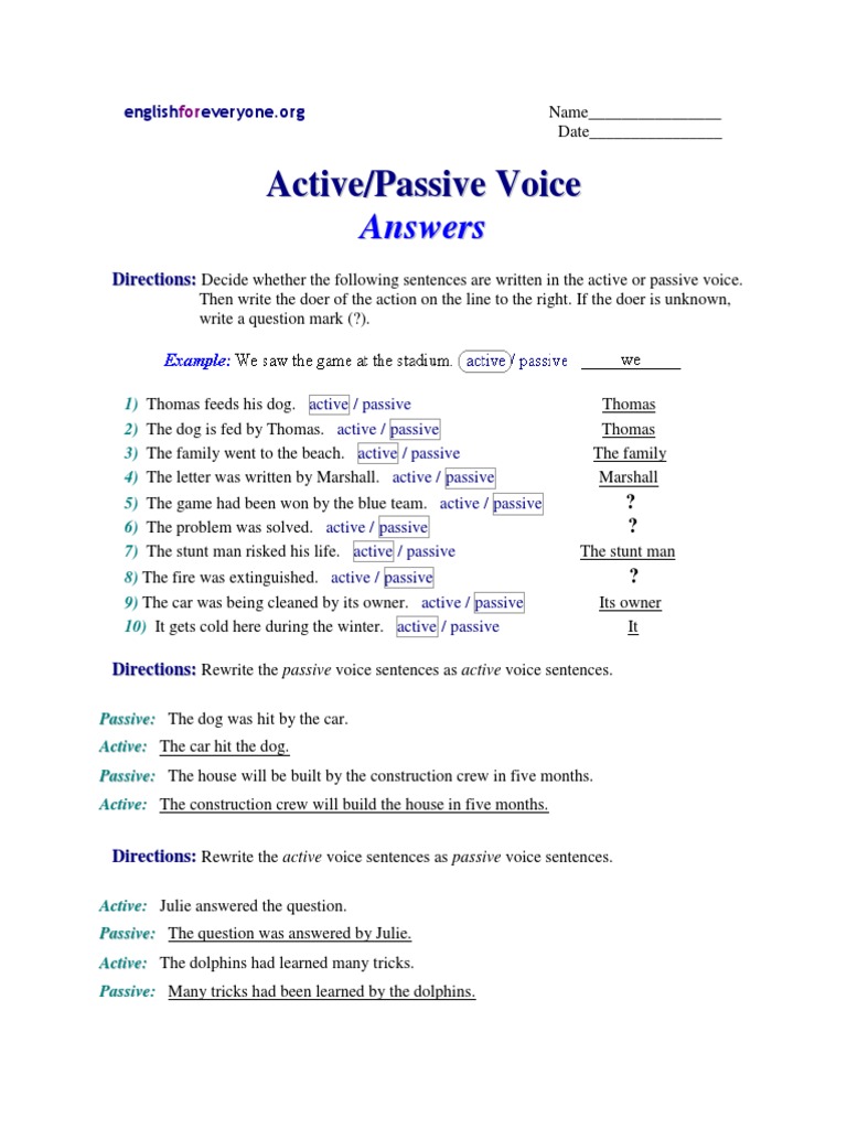 Active - Passive Voice - Answers  PDF