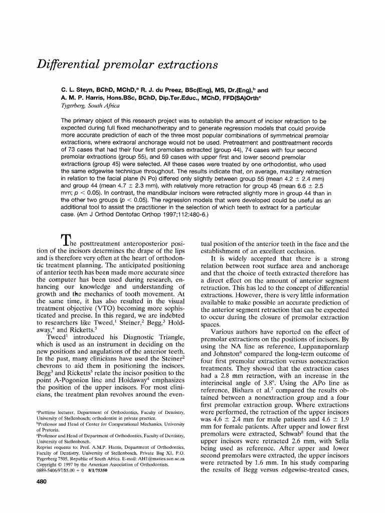 Differential Premolar Extraction | PDF | Dentistry Branches | Mouth