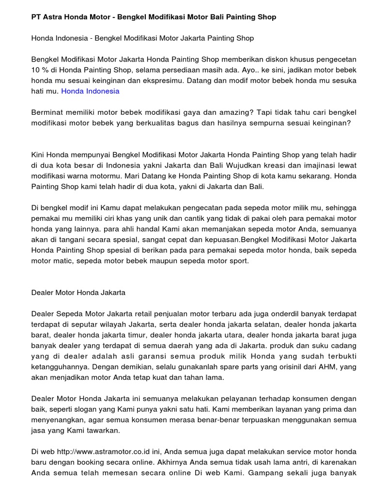 Pt Astra Honda Motor Bengkel Modifikasi Motor Bali Painting Pt Astra Honda Motor Bengkel Modifikasi Motor Bali Painting