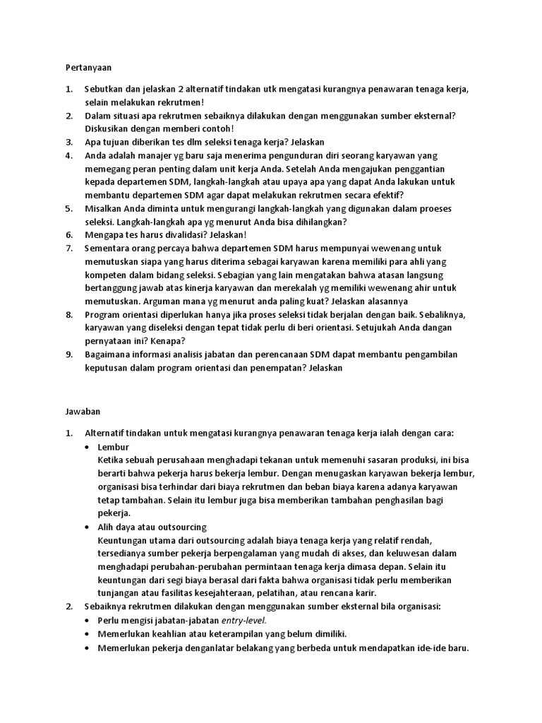 Soal Pelatihan Dan Pengembangan Sdm