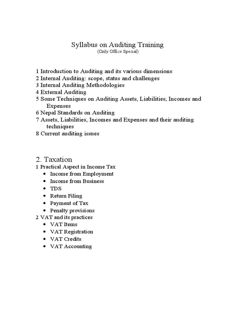 Auditing and Taxation Course Syllabus | PDF