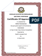 Certificate of Appreciation: Sekolah Kluster Kecemerlangan SJK (Tamil) Mentakab