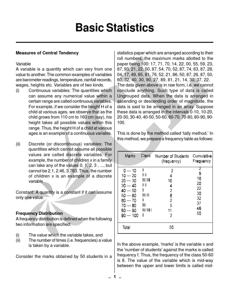 Basic Statistics: Measures of Central Tendency | PDF | Mode (Statistics ...