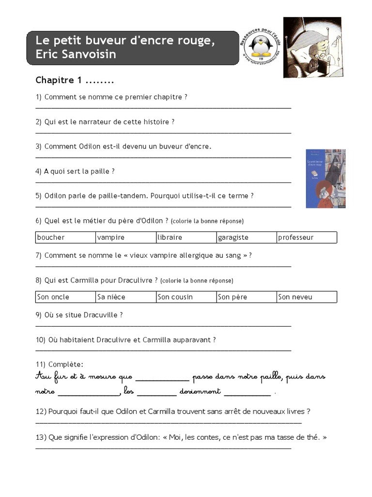 Le Buveur D Encre Questionnaire Chapitre 1 Questions | PDF