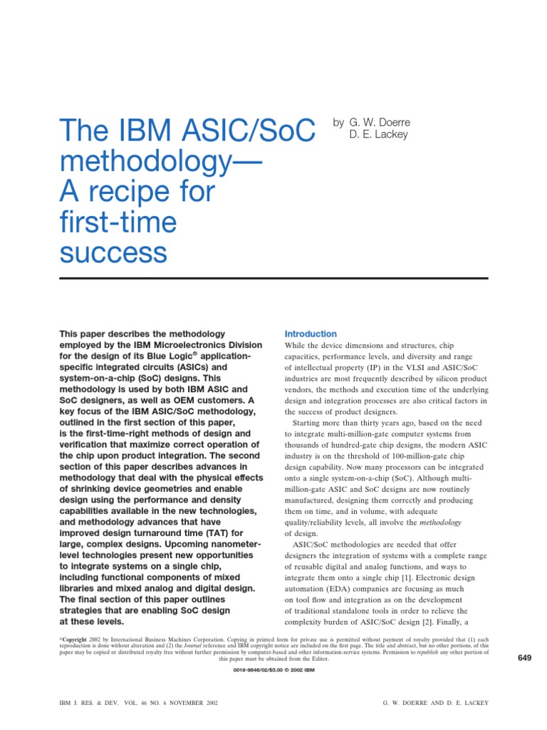 IBM ASIC-SoC Methodology | PDF | System On A Chip | Logic Synthesis