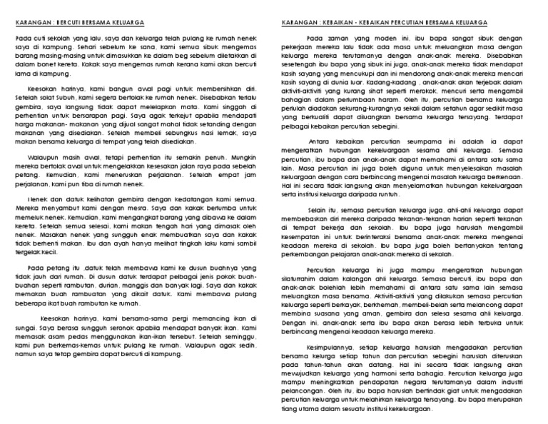 karangan aktiviti bersama keluarga