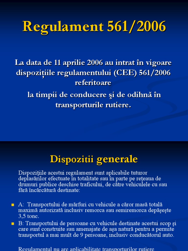 Regulament 561 Tahodigital (Timpii de Conducere) | PDF