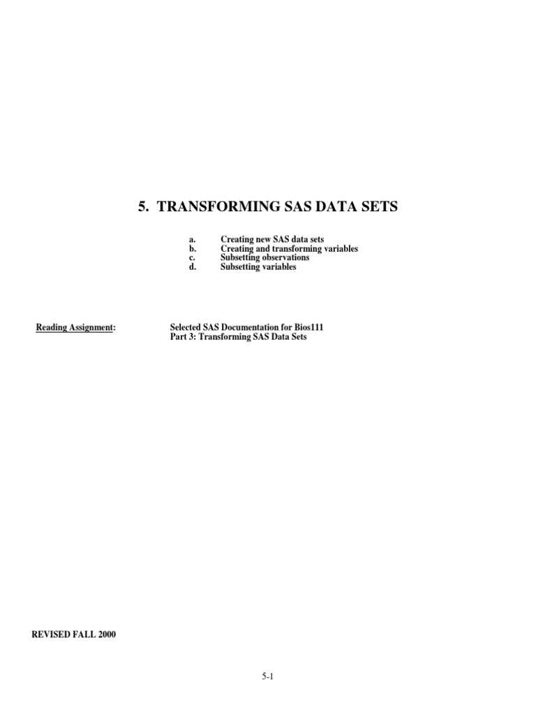 Transforming SAS Data Sets Guide | PDF | Sas (Software) | Variable ...