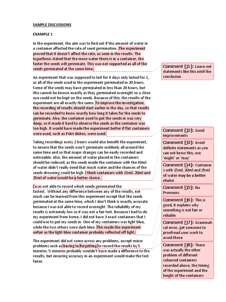 Scientific Report Discussion Examples Seed Germination
