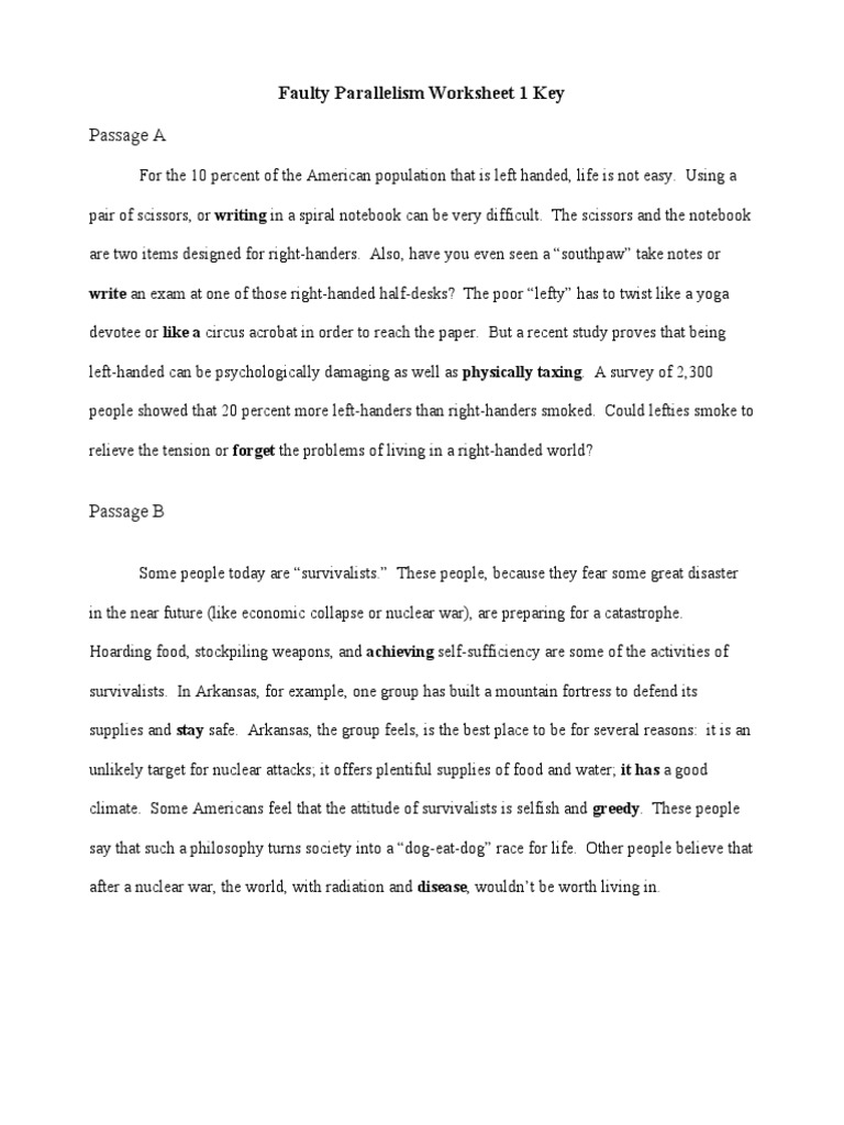 Faulty Parallelism Worksheet 1 Key 1 2 Survivalism