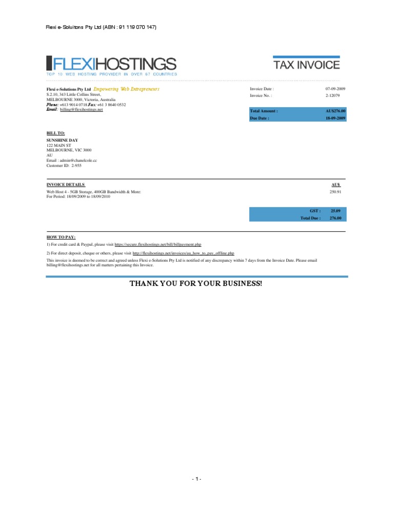 Web Hosting Invoice for Sunshine Day | PDF | Finance & Money Management
