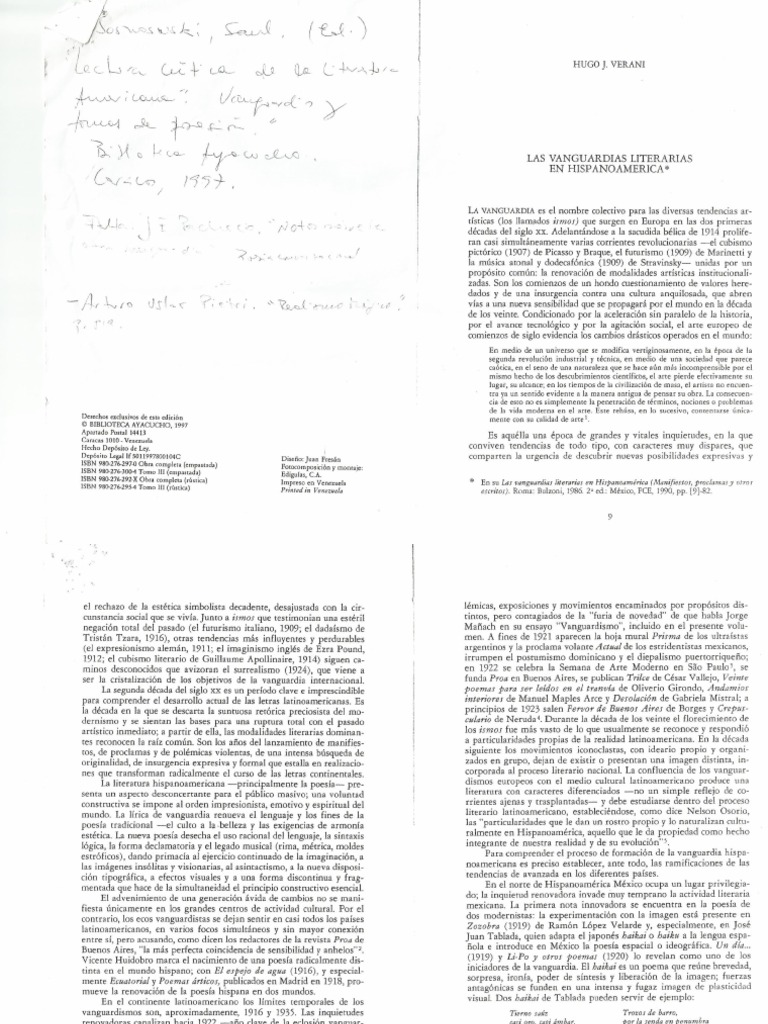 Verani, Hugo. Las Vanguardias Literarias en Hispanoamerica | PDF