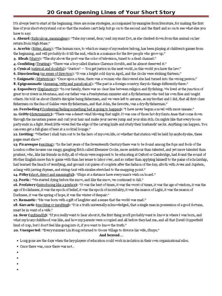 20 Great Openers of Your Story PDF