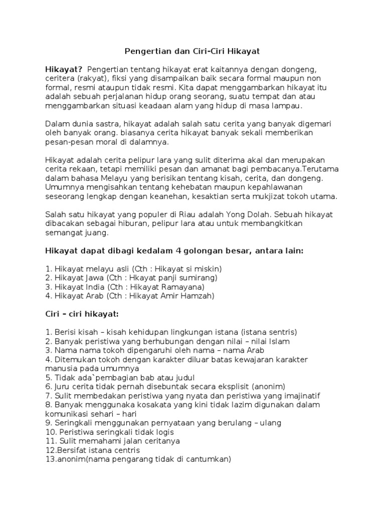 Ciri Ciri Hikayat Pdf