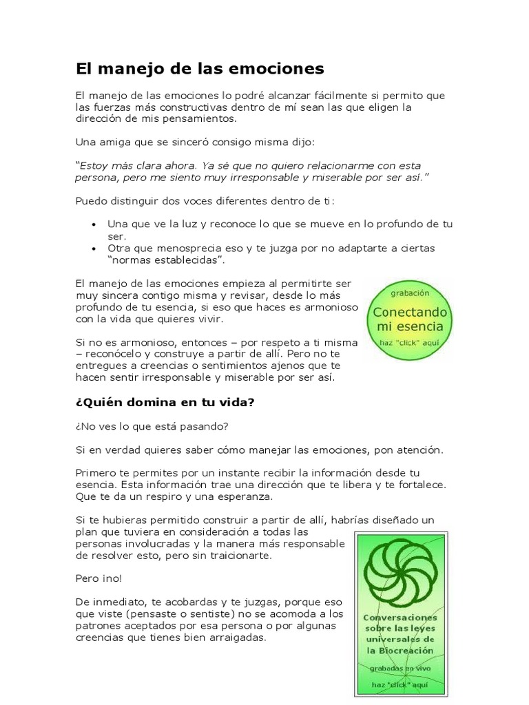 El Manejo de Las Emociones | PDF | Autoestima | Desarrollo personal