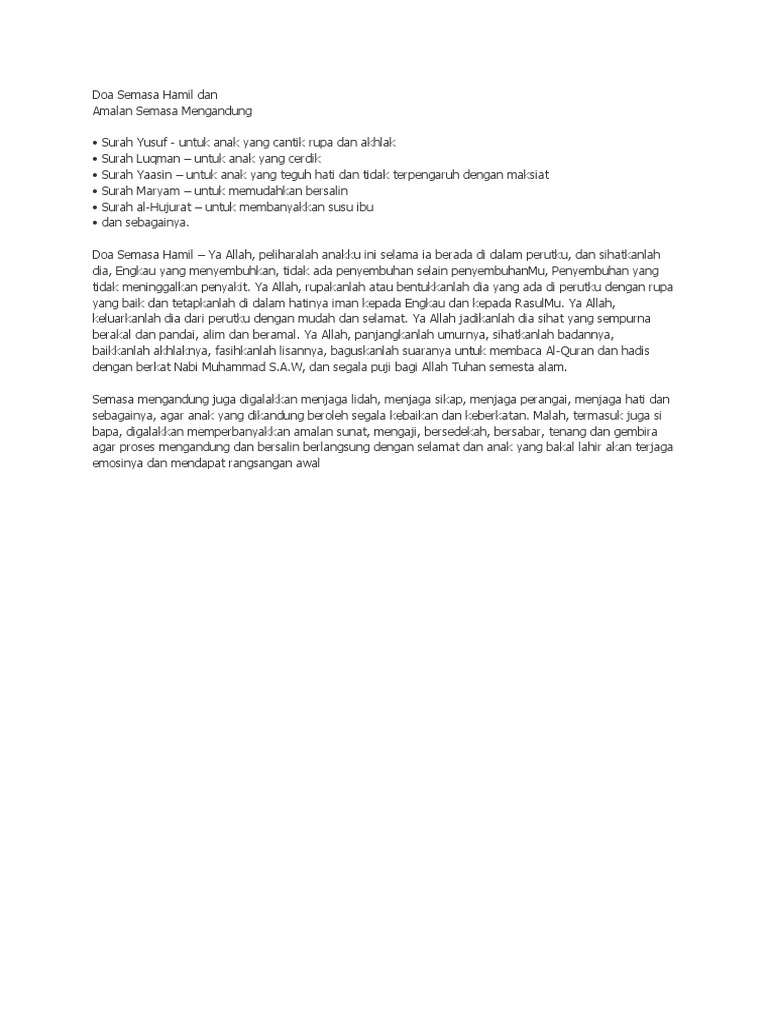 Doa Semasa Hamil Dan Pdf
