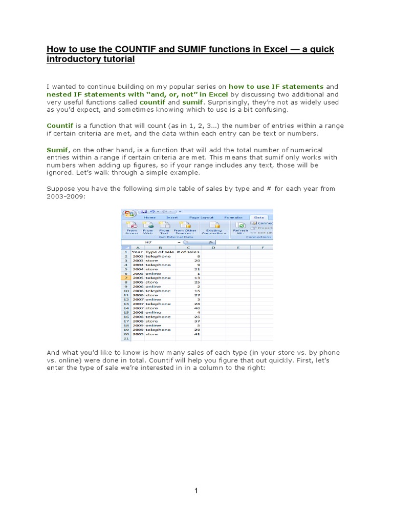 COUNTIF and SUMIF in Excel Explained | PDF | Microsoft Excel | Areas Of ...