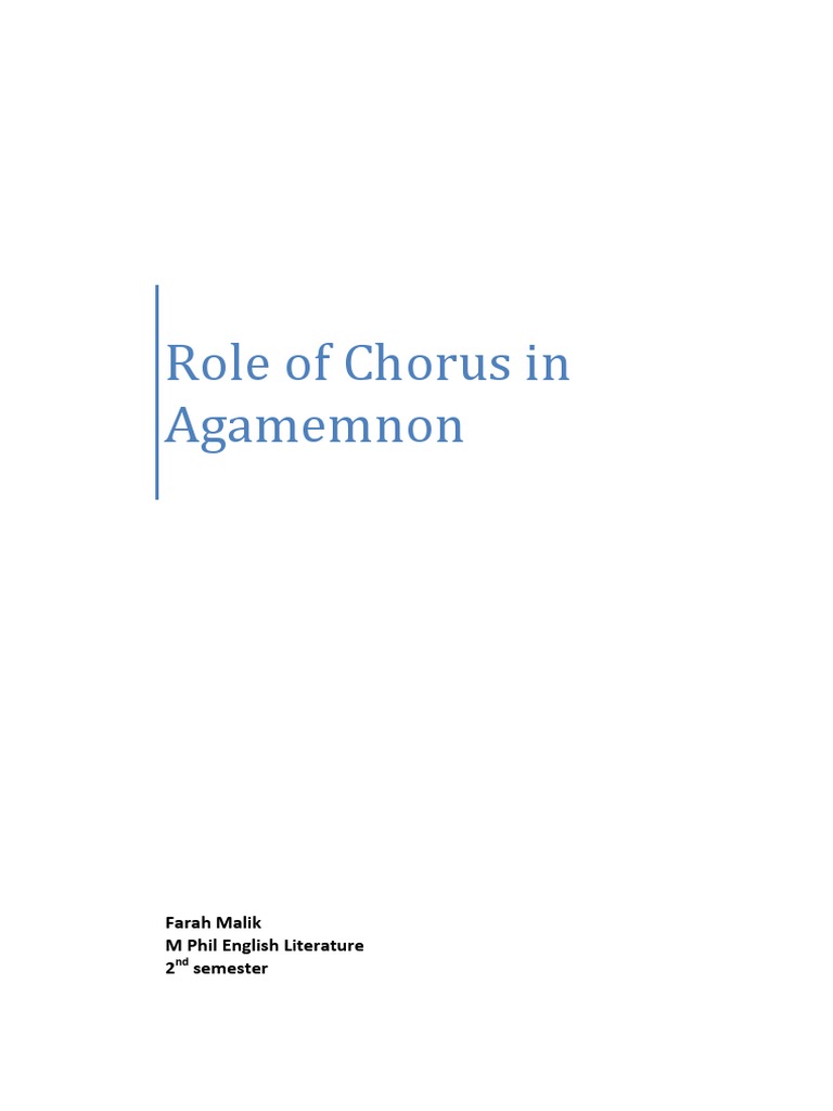 Role of Chorus in Classical Plays PDF Agamemnon Clytemnestra