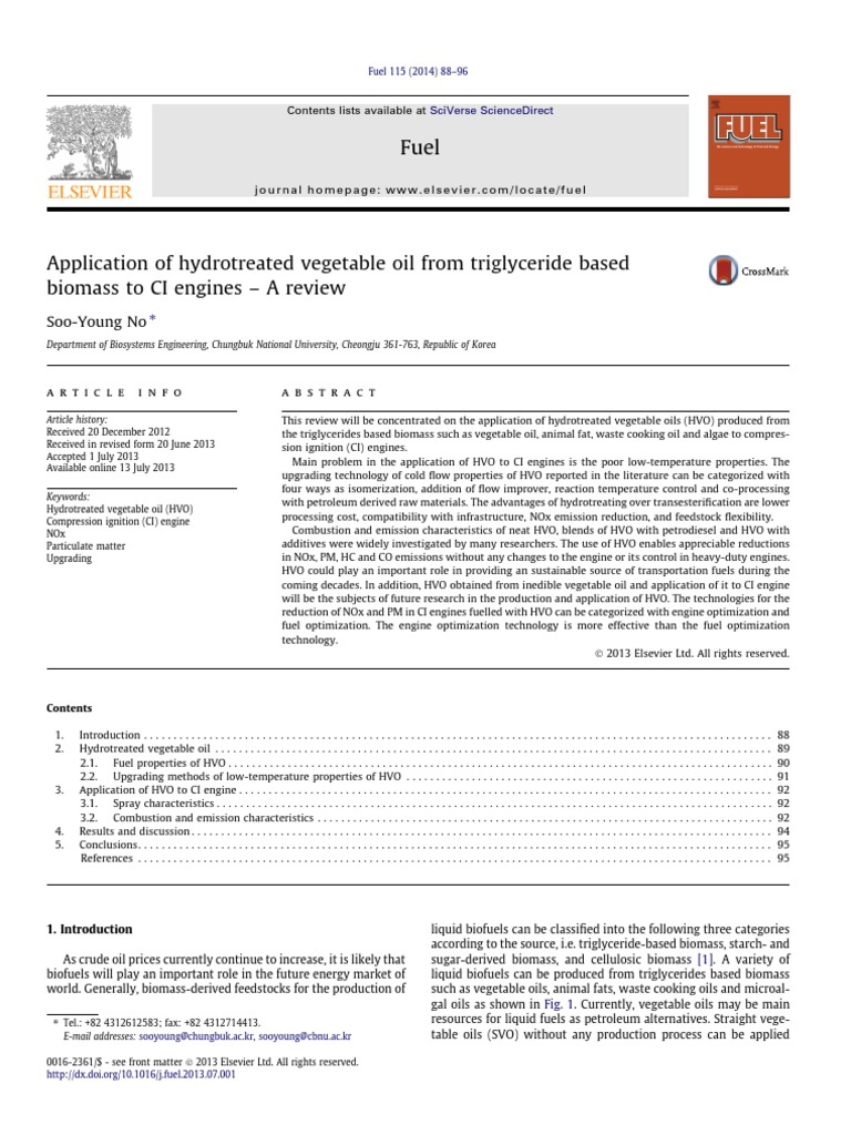 Application of Hydrotreated Vegetable Oil From Triglyceride Based