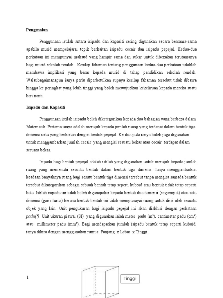 Isipadu Dan Kapasiti Isipadu Dan Kapasiti