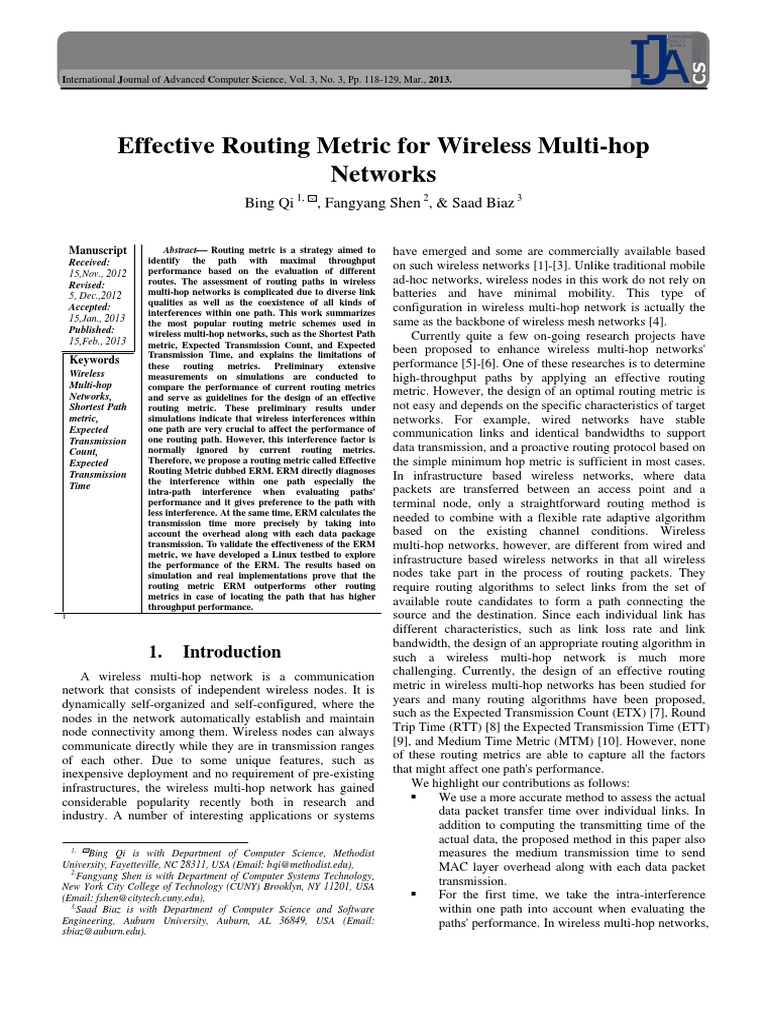 Effective Routing Metric For Wireless Multi-Hop Networks | PDF ...