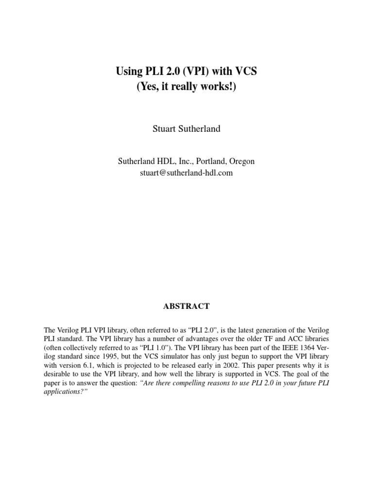 2002-Snug-Paper Vcs and Pli2.0 | PDF | C (Programming Language ...