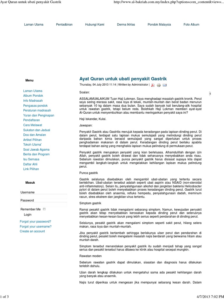 Ayat Quran Untuk Ubati Penyakit Gastrik