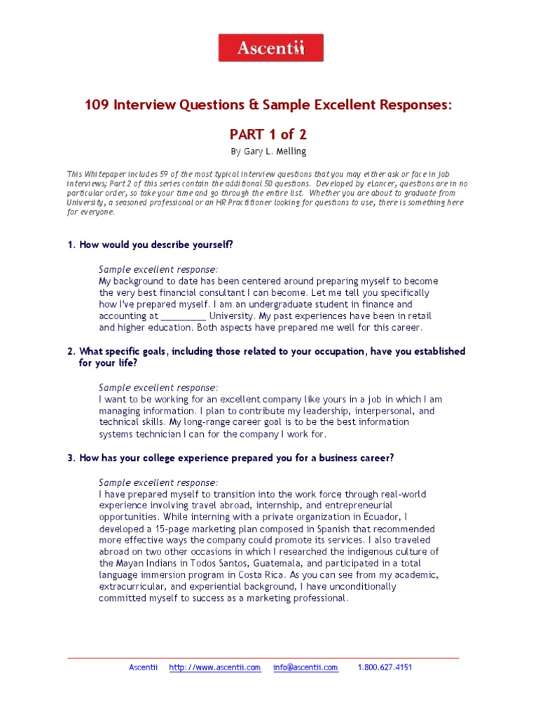 Interview Questions & Sample Answers | PDF | Goal | Internship