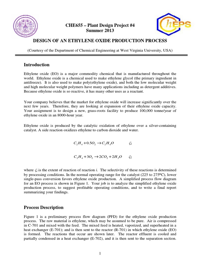 Ethylene Oxide Production Process Design | PDF | Chemical Reactor | Steam