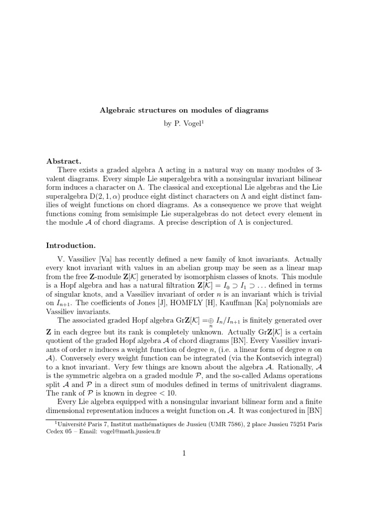 Algebraic Structures on Diagram Modules | PDF | Lie Algebra | Module ...
