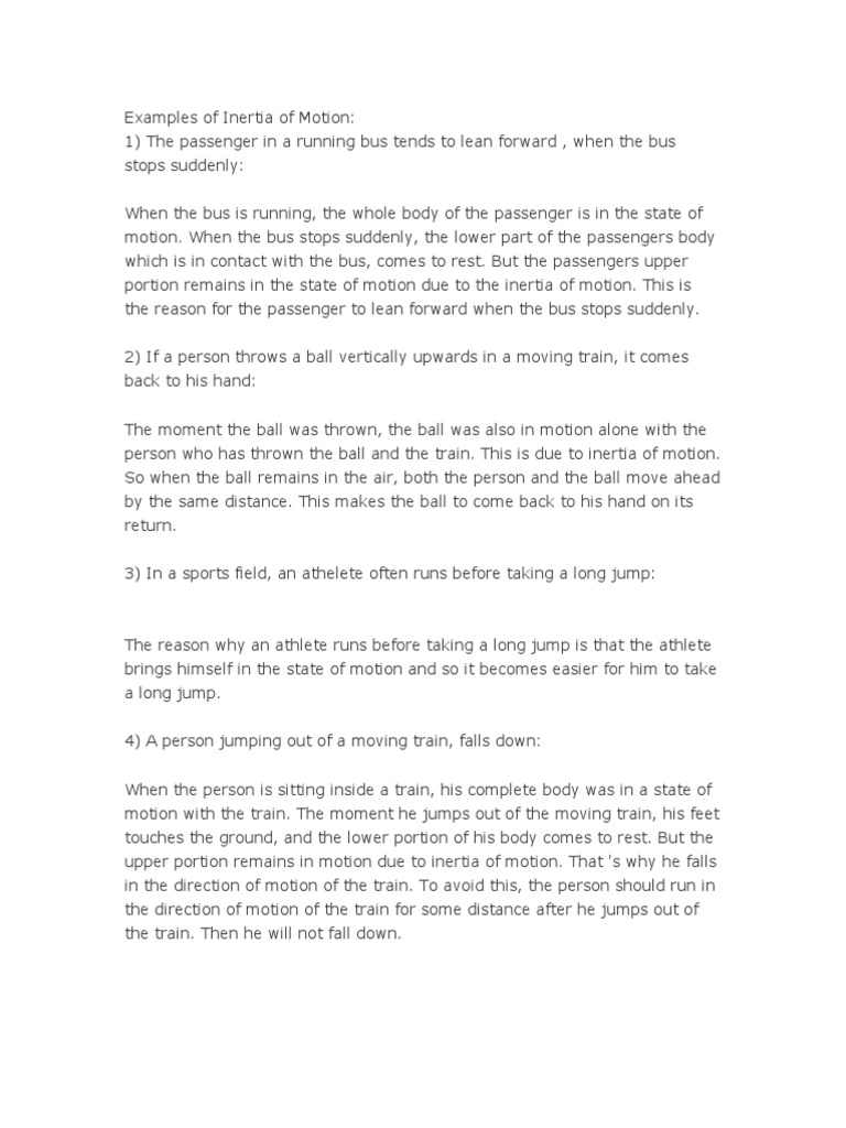 Inertia of Motion: Key Examples Explained | PDF | Inertia | Physical ...