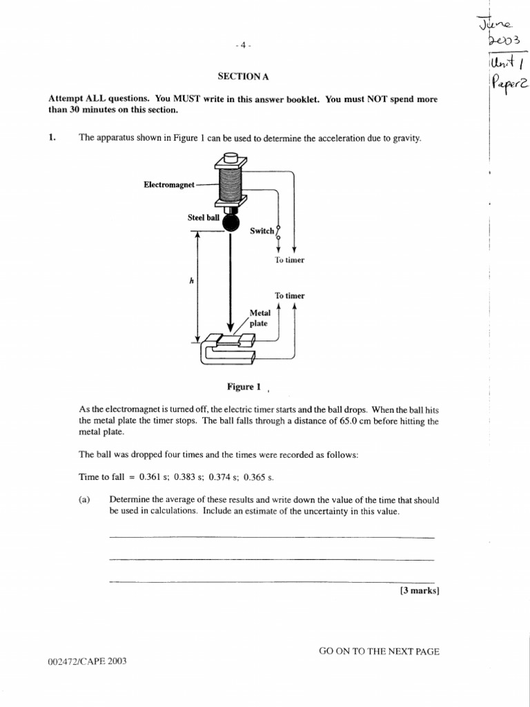 CAPE Physics Unit 1 Paper 2 Exam | PDF | Gases | Force