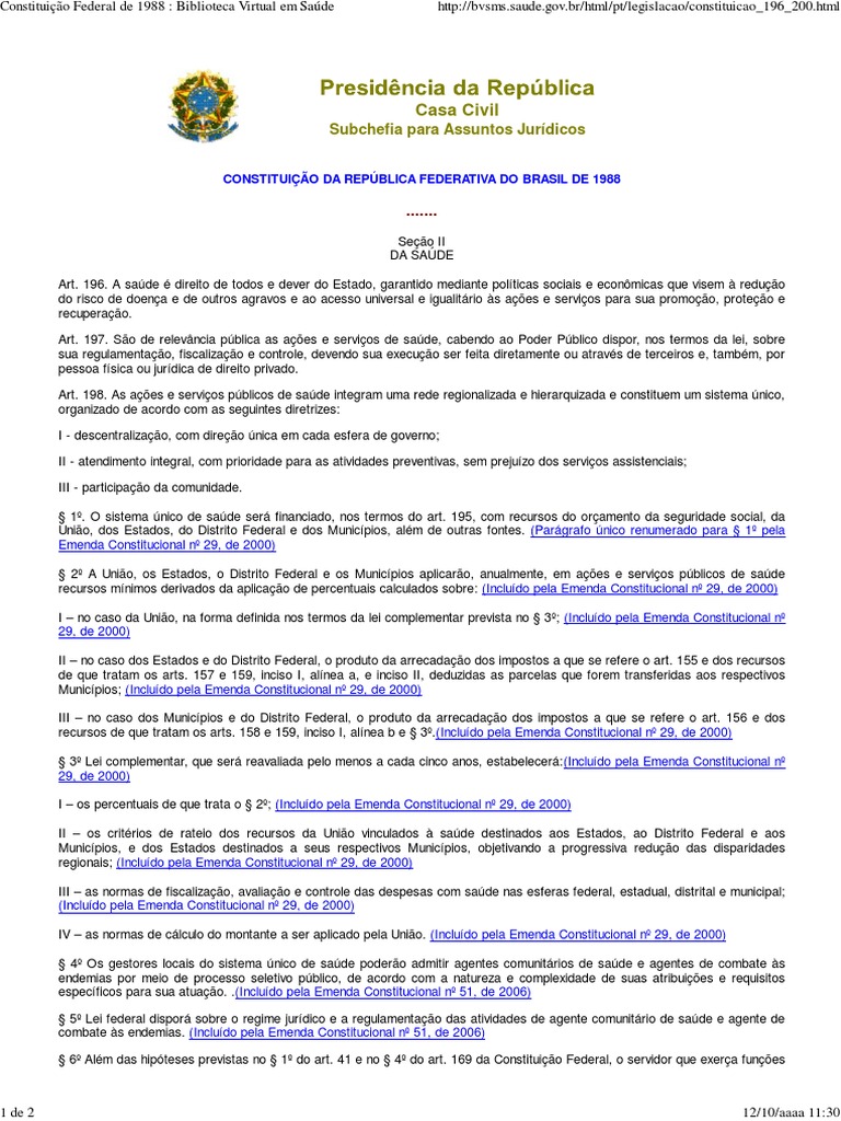 Constituição Federal de 1988 _ ARTIGOS 196 A 200