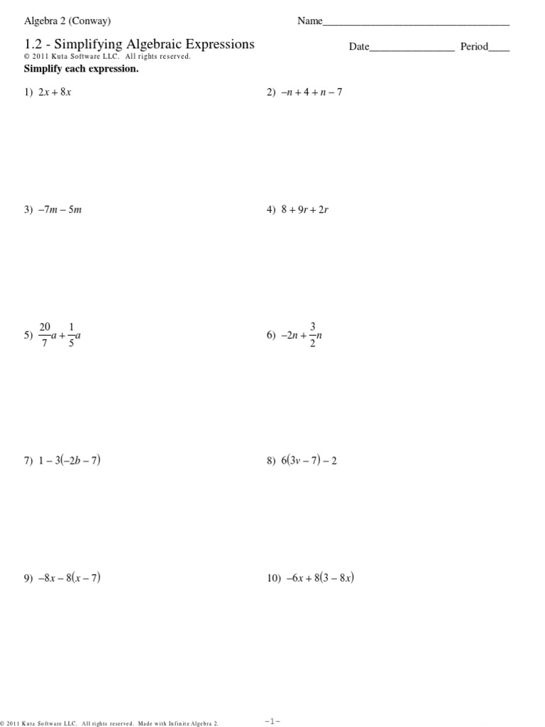 1.2 - Simplifying Algebraic Expressions | Pdf